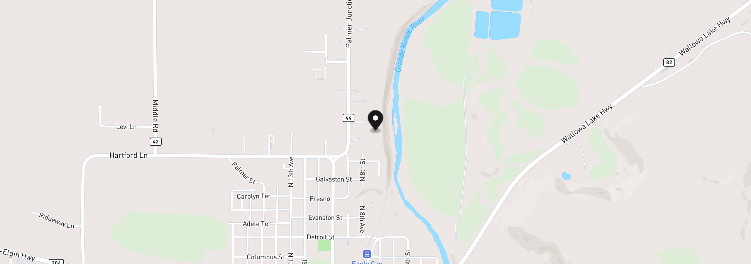 Map showing the location of 825 Palmer Junction Rd, Elgin, OR 97827