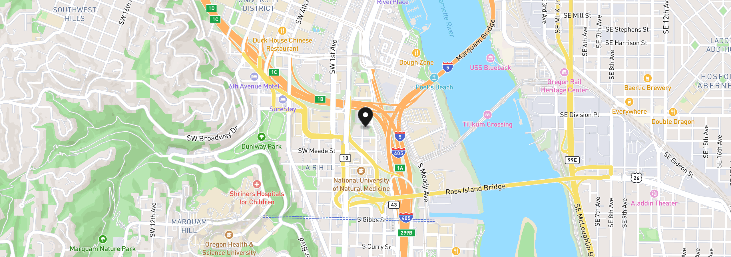 Map showing the location of 2606 S Water Ave, Portland, OR 97201