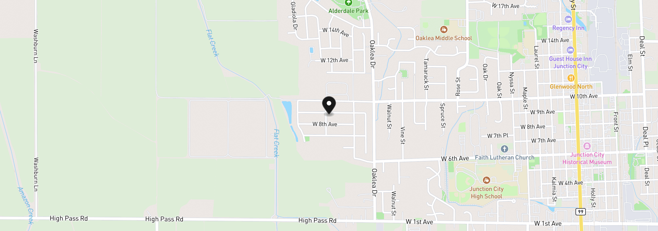 Map showing the location of 2391 W 9th Ave, Junction City, OR 97448