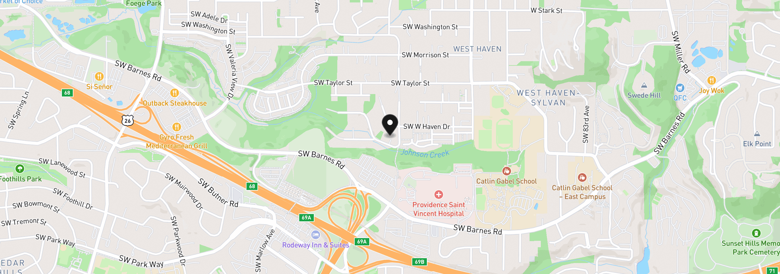 Map showing the location of 9567 SW Spring Crest Dr, Portland, OR 97225