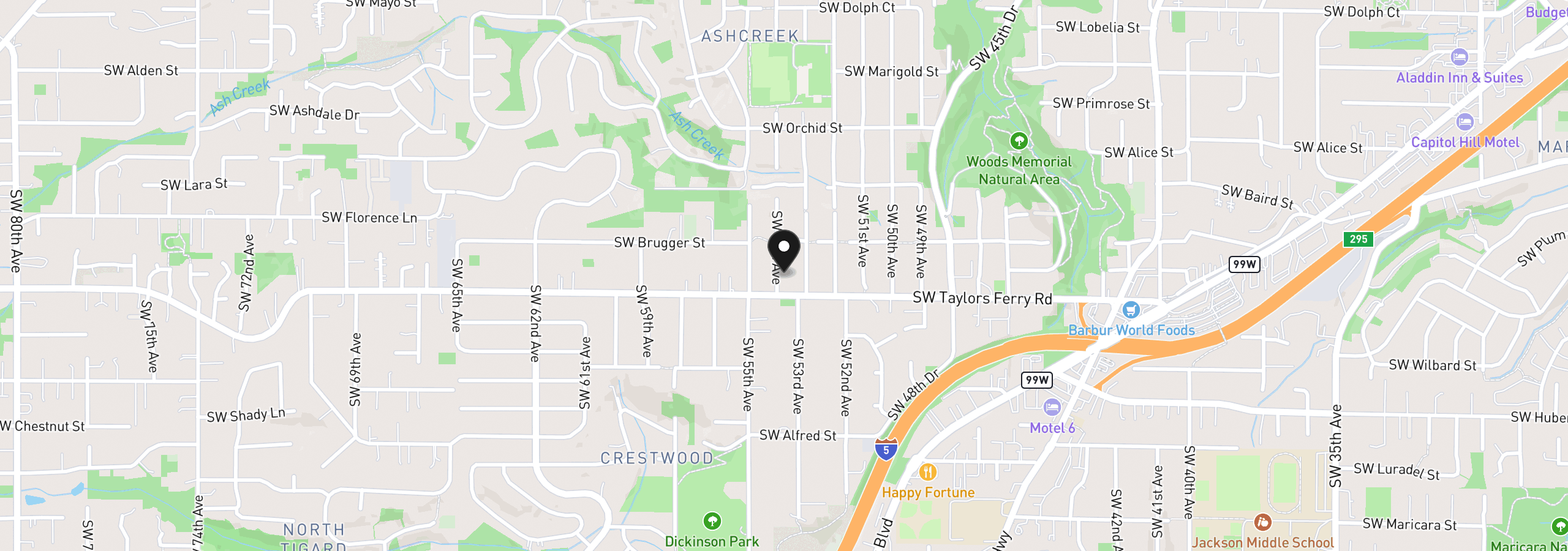 Map showing the location of 9704 SW 54th Ave, Portland, OR 97219