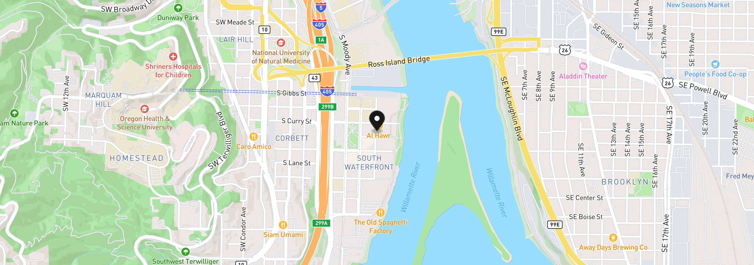 Map showing the location of 3570 S River Pkwy 805, Portland, OR 97239