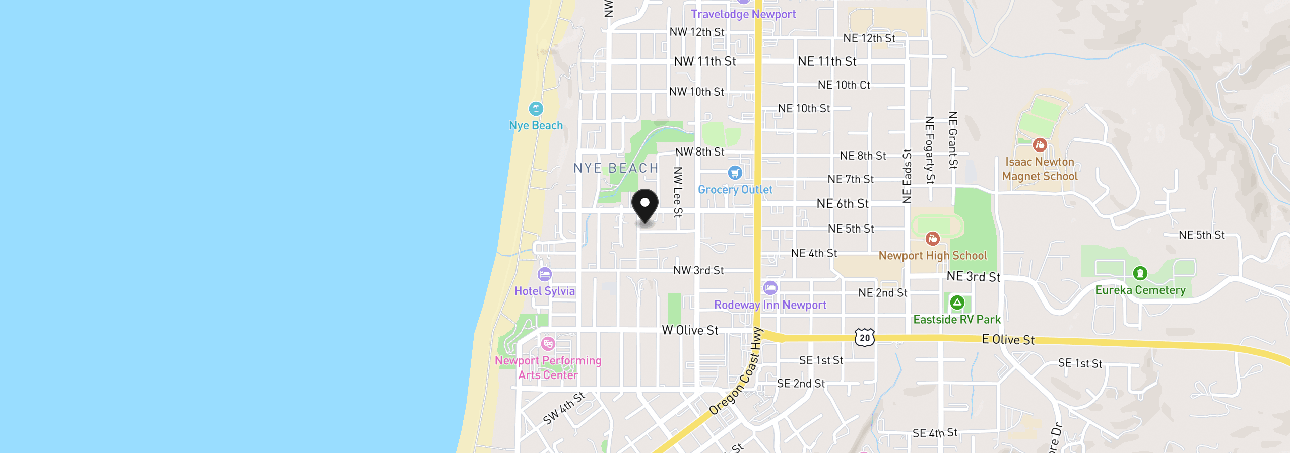 Map showing the location of 430 NW 5th St, Newport, OR 97365