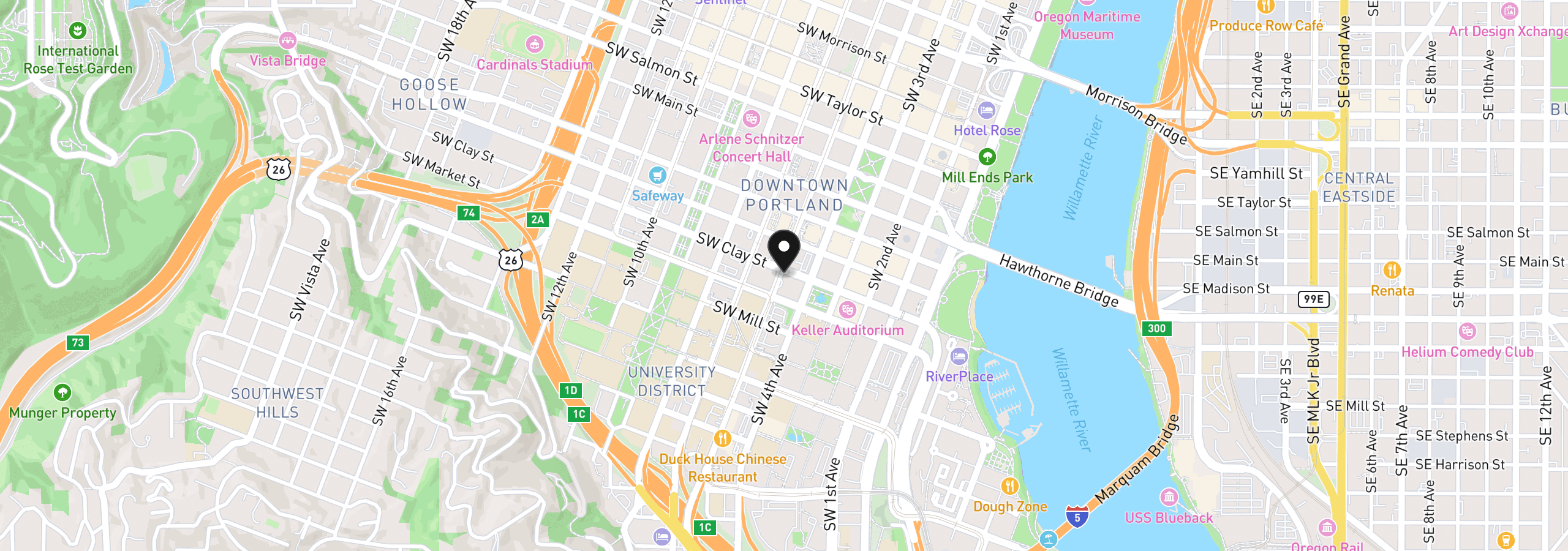 Map showing the location of 1500 SW 5th Ave 1601, Portland, OR 97201