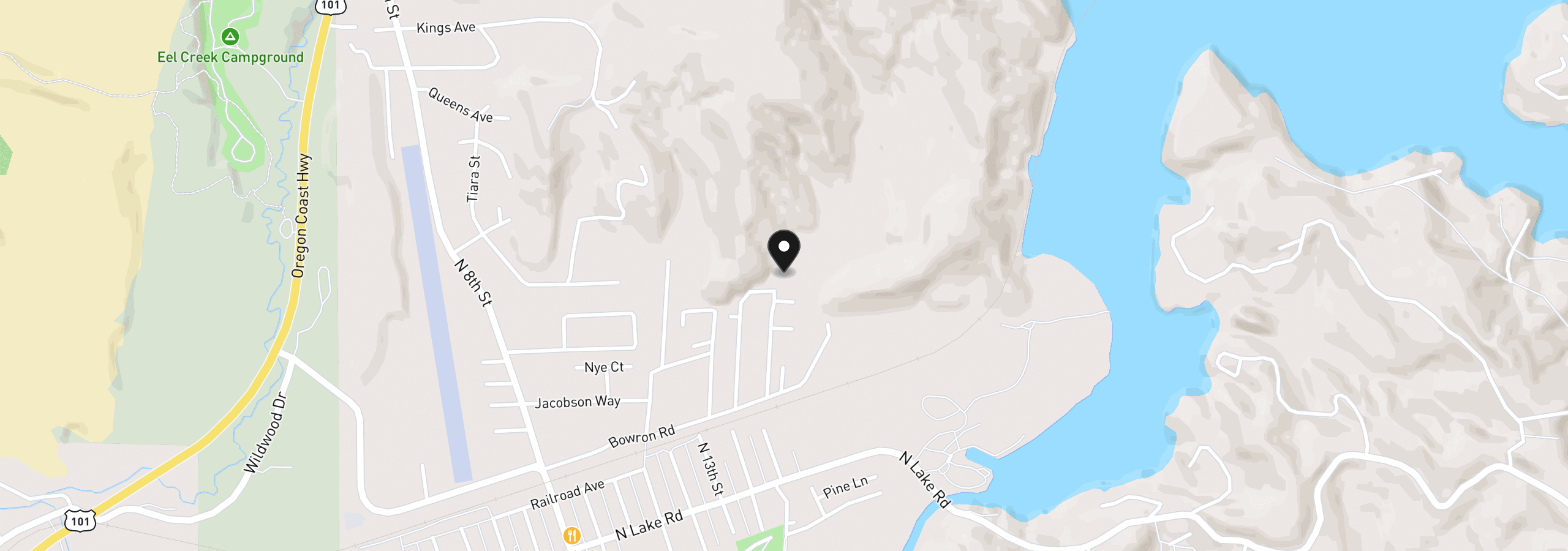 Map showing the location of Lakeland Dr, Lakeside, OR 97449