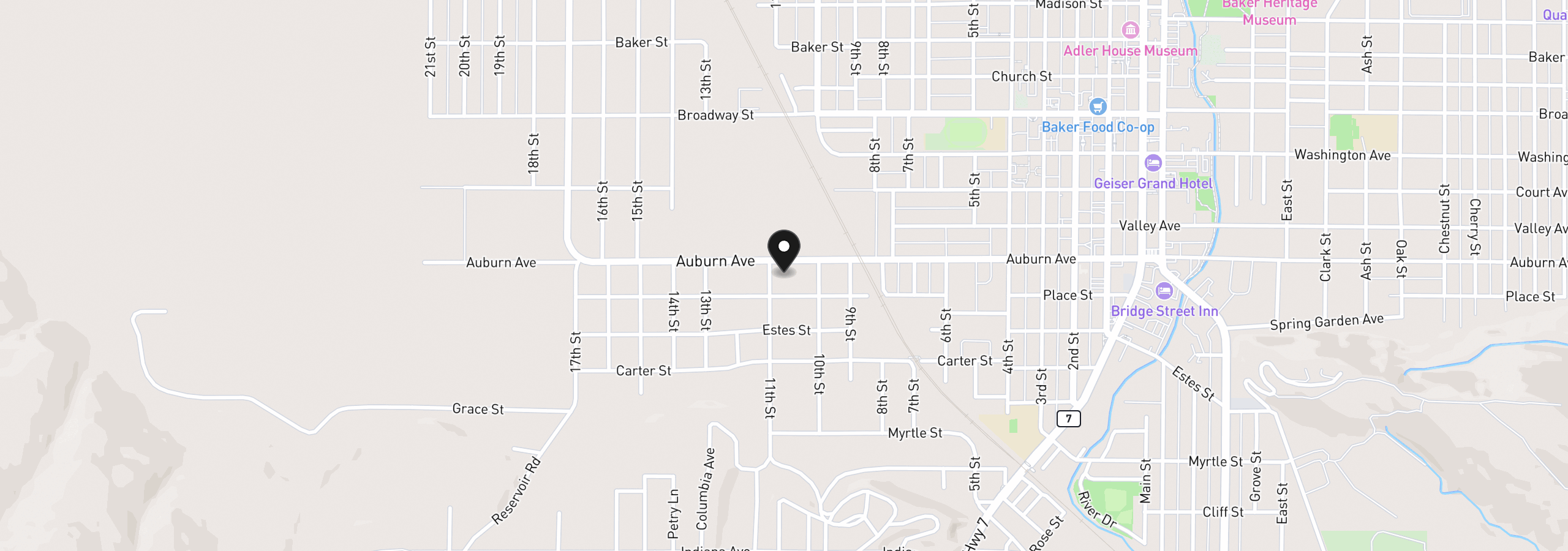 Map showing the location of 1650 11th St, Baker City, OR 97814