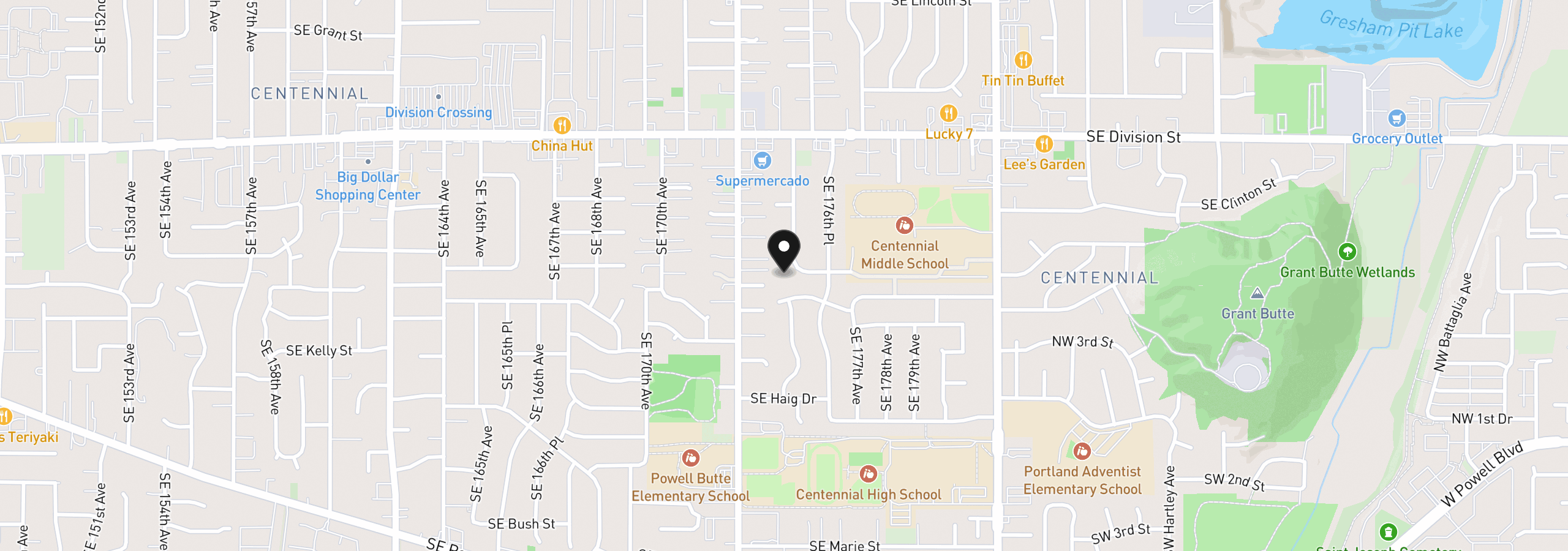 Map showing the location of 2919 SE 175th Pl, Portland, OR 97236