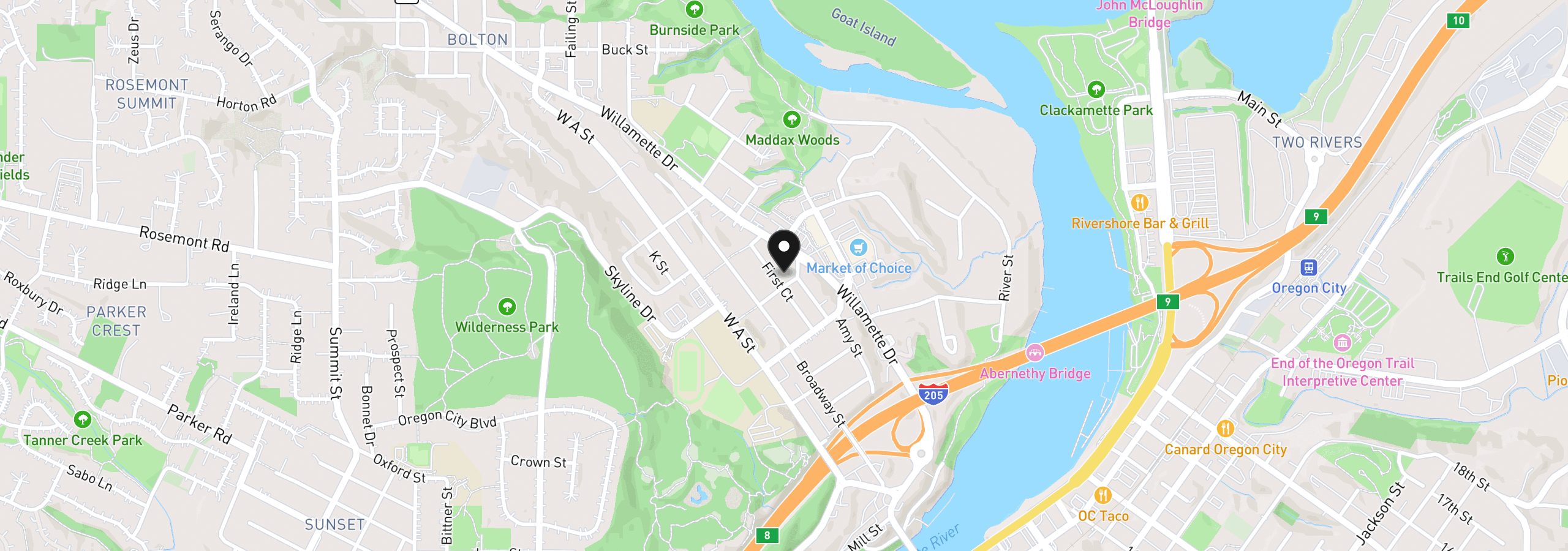 Map showing the location of 5615 First Ct, West Linn, OR 97068