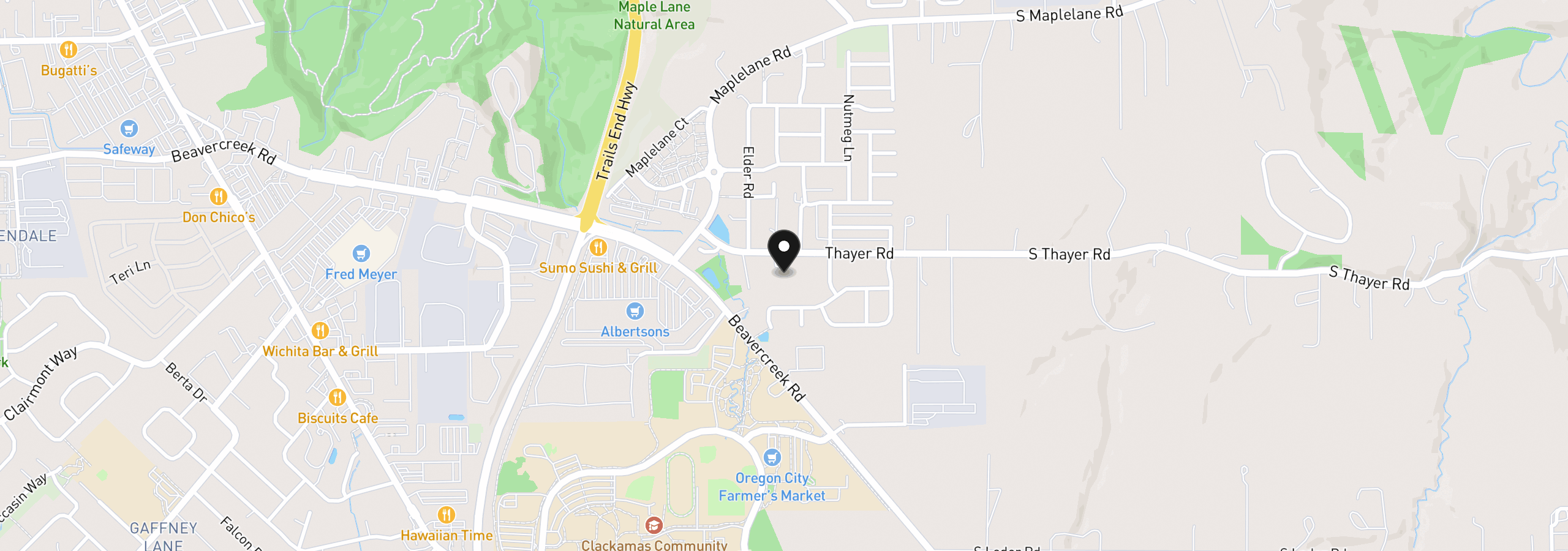 Map showing the location of 14543 Thayer Rd, Oregon City, OR 97045