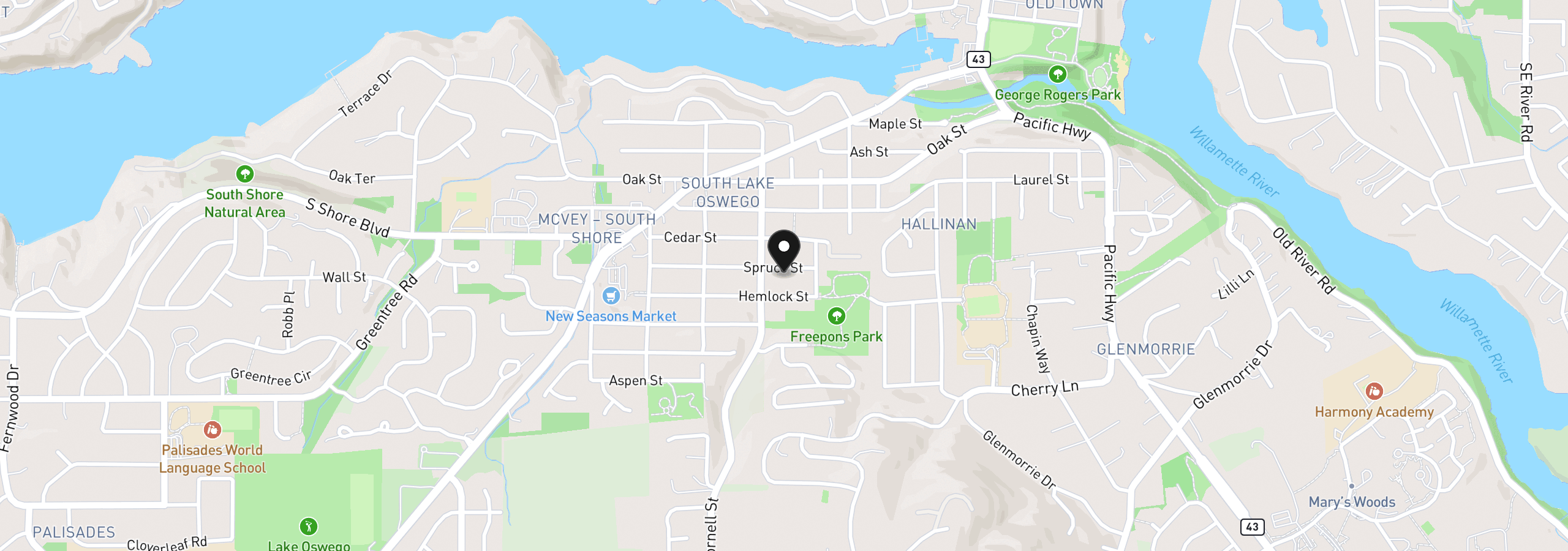 Map showing the location of 1108 Spruce St, Lake Oswego, OR 97034