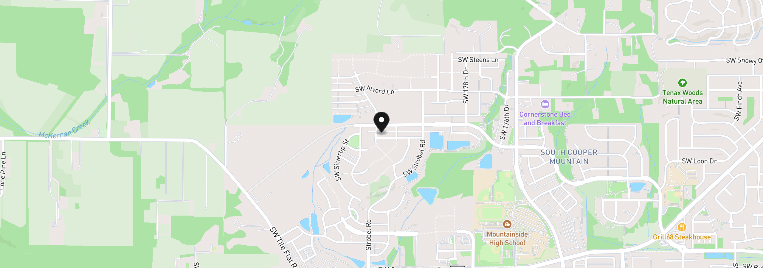 Map showing the location of 18355 SW Aspen Butte Ln, Beaverton, OR 97007