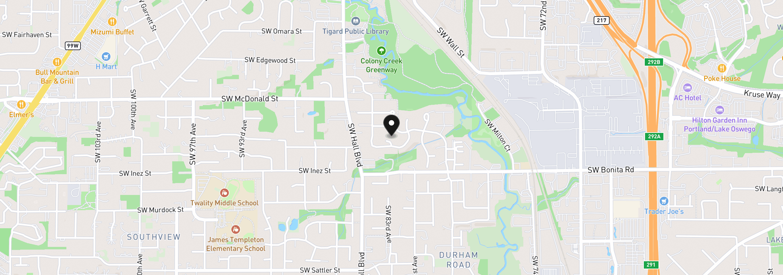 Map showing the location of 14325 SW Fanno Creek Loop, Portland, OR 97224