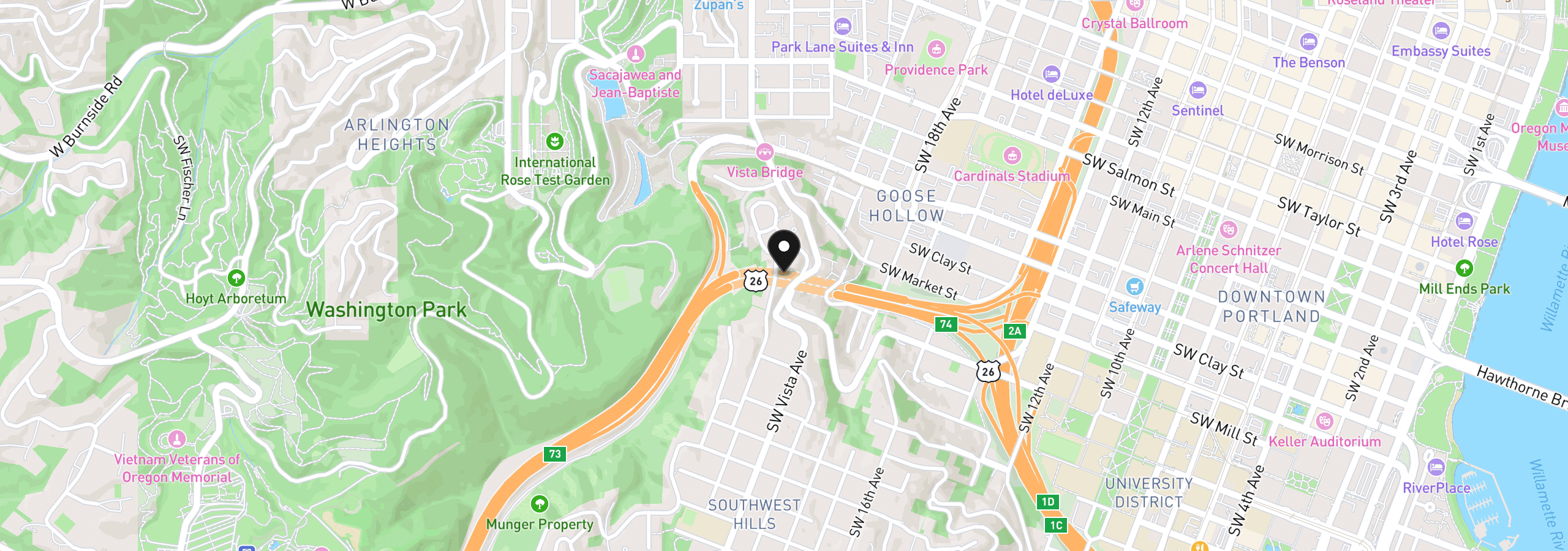 Map showing the location of 1776 SW Montgomery Dr, Portland, OR 97201