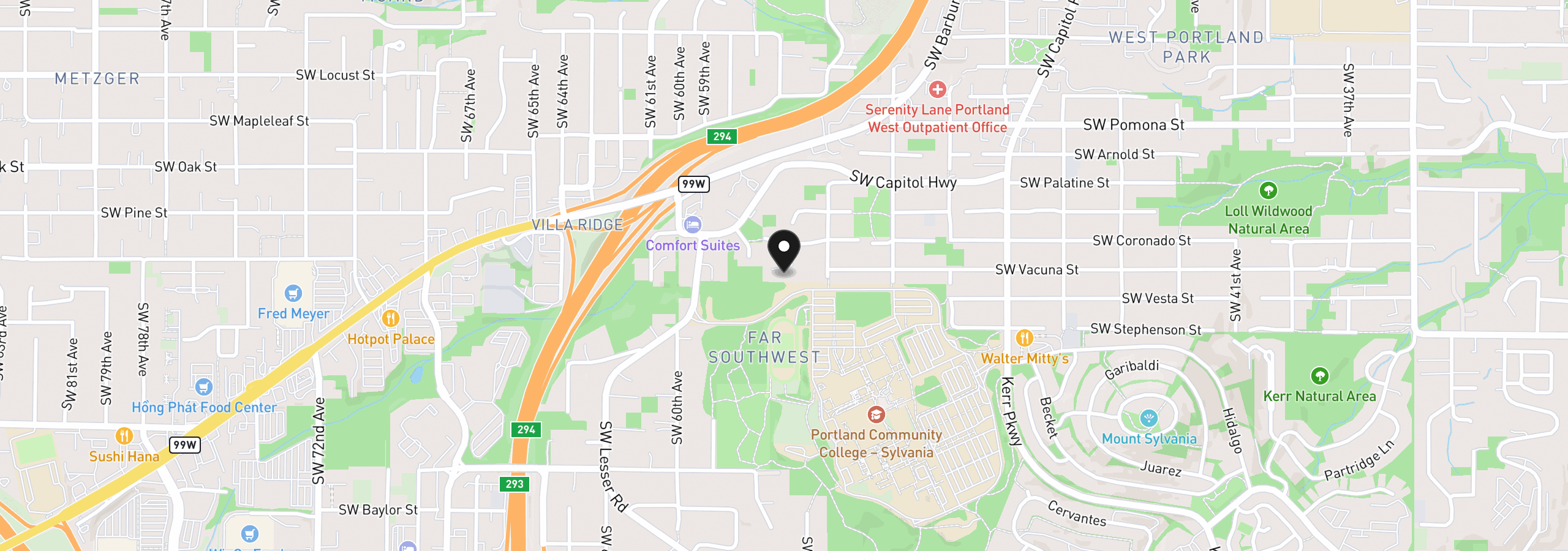 Map showing the location of 11547 SW 56th Pl, Portland, OR 97219