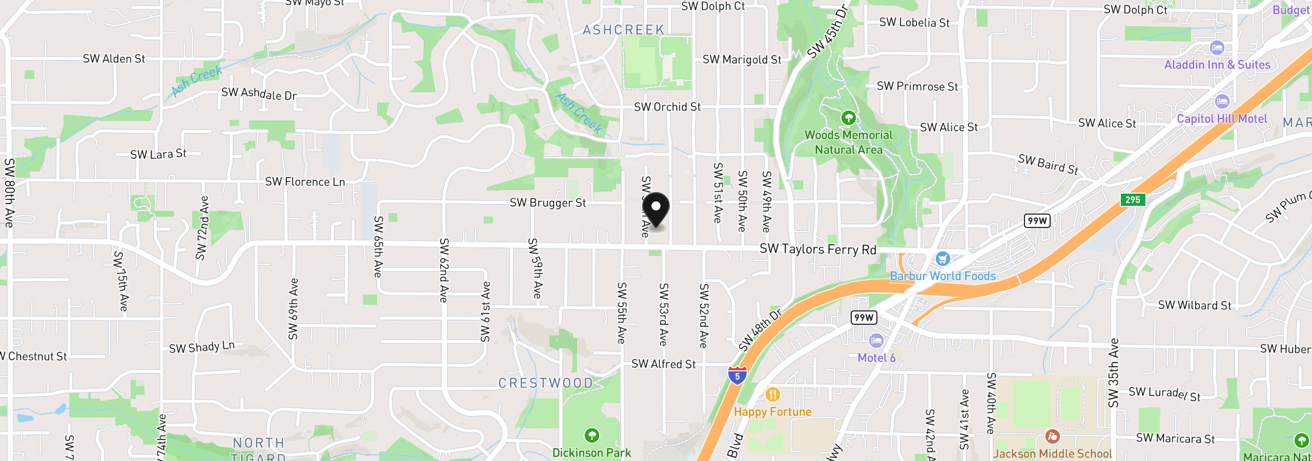 Map showing the location of 9708 SW 54th Ave, Portland, OR 97219
