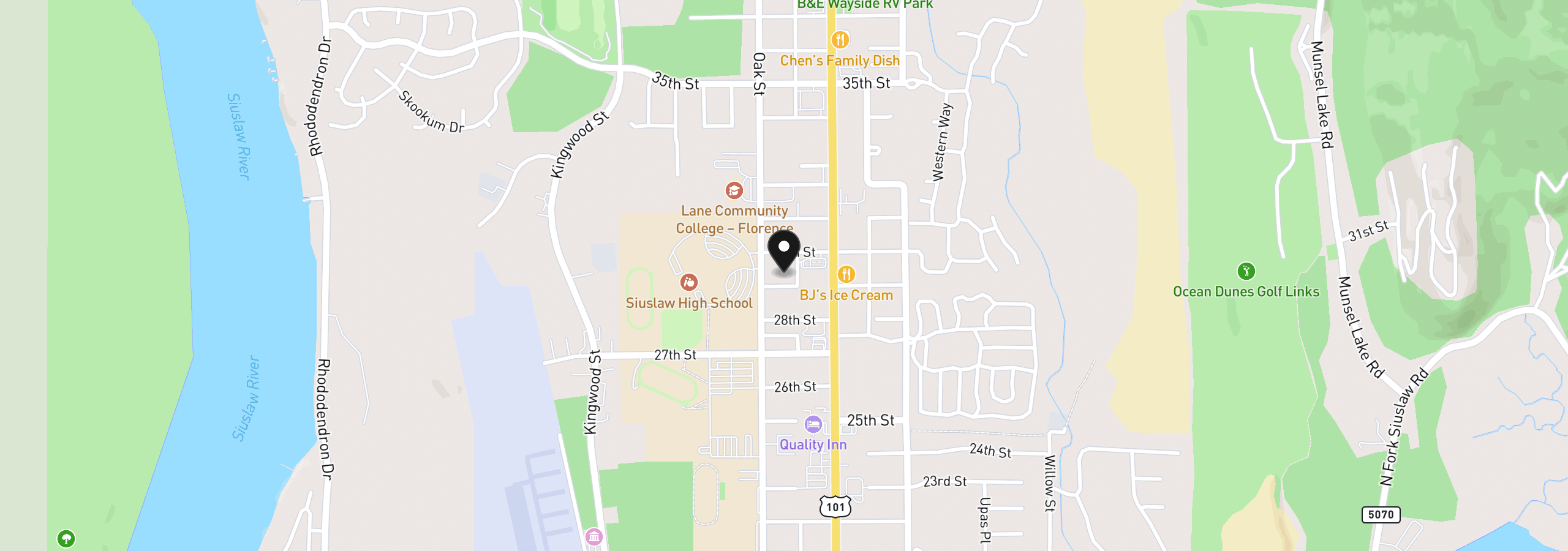 Map showing the location of 1673 29th St, Florence, OR 97439