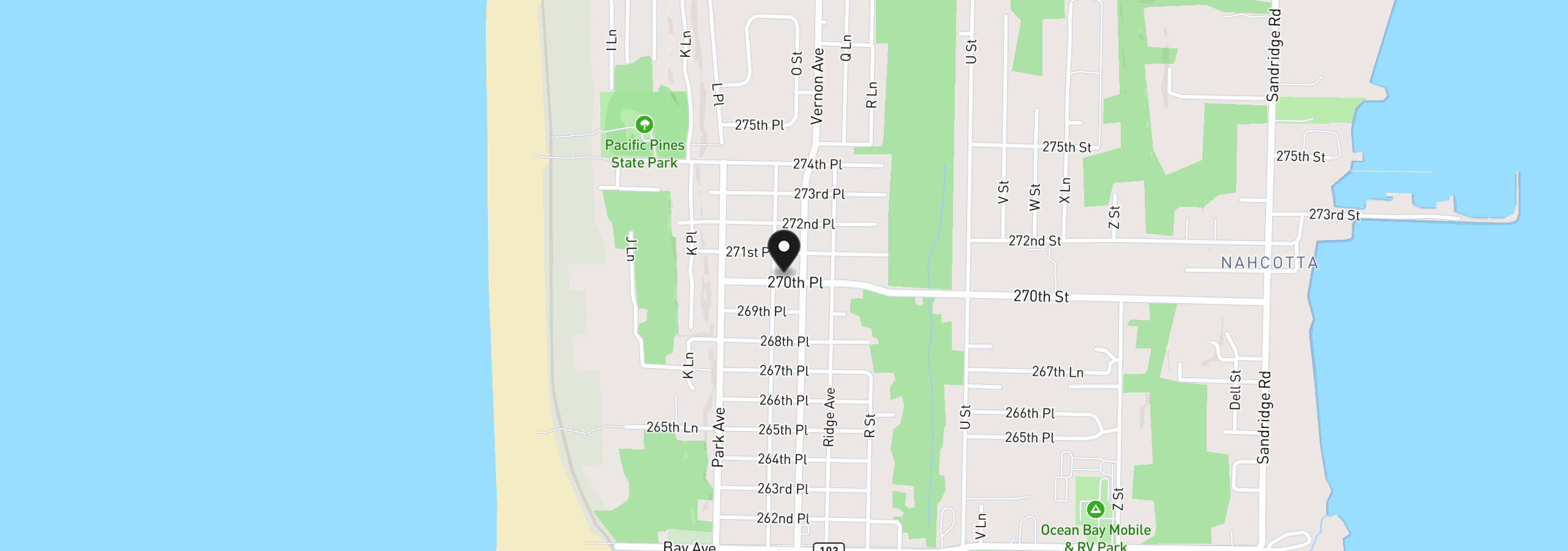 Map showing the location of 1401 270th Pl, Ocean Park, Wa 98640