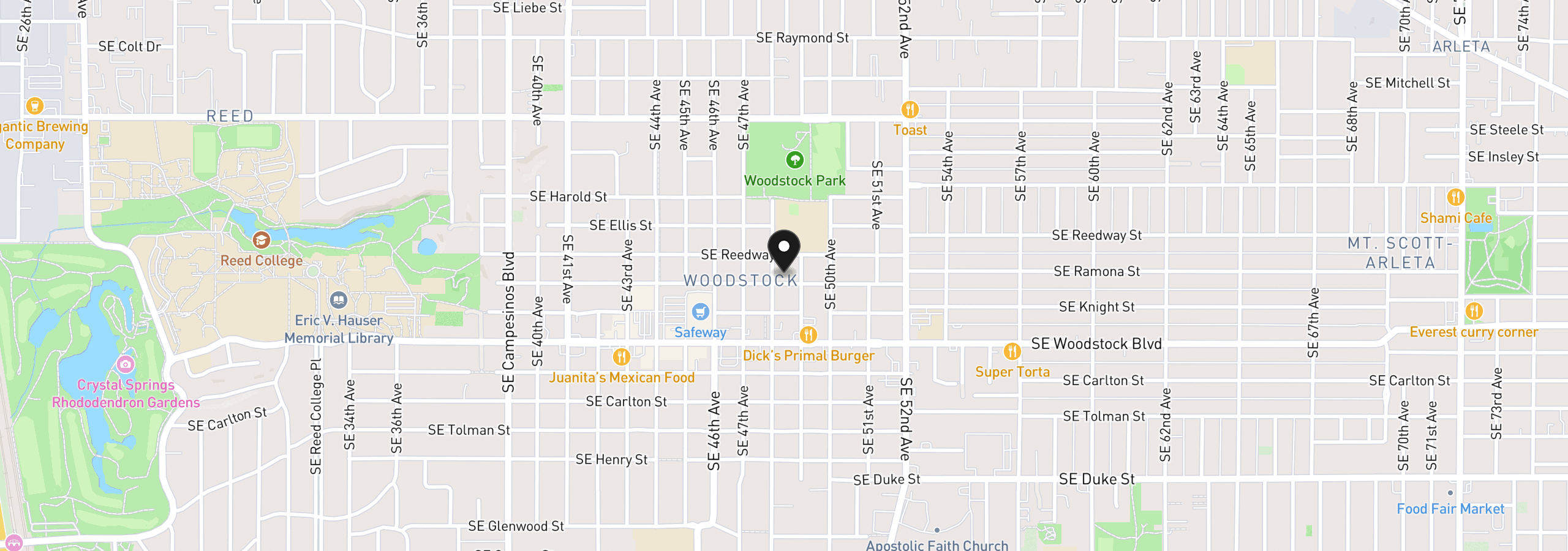 Map showing the location of 4805 SE Ramona St, Portland, OR 97206