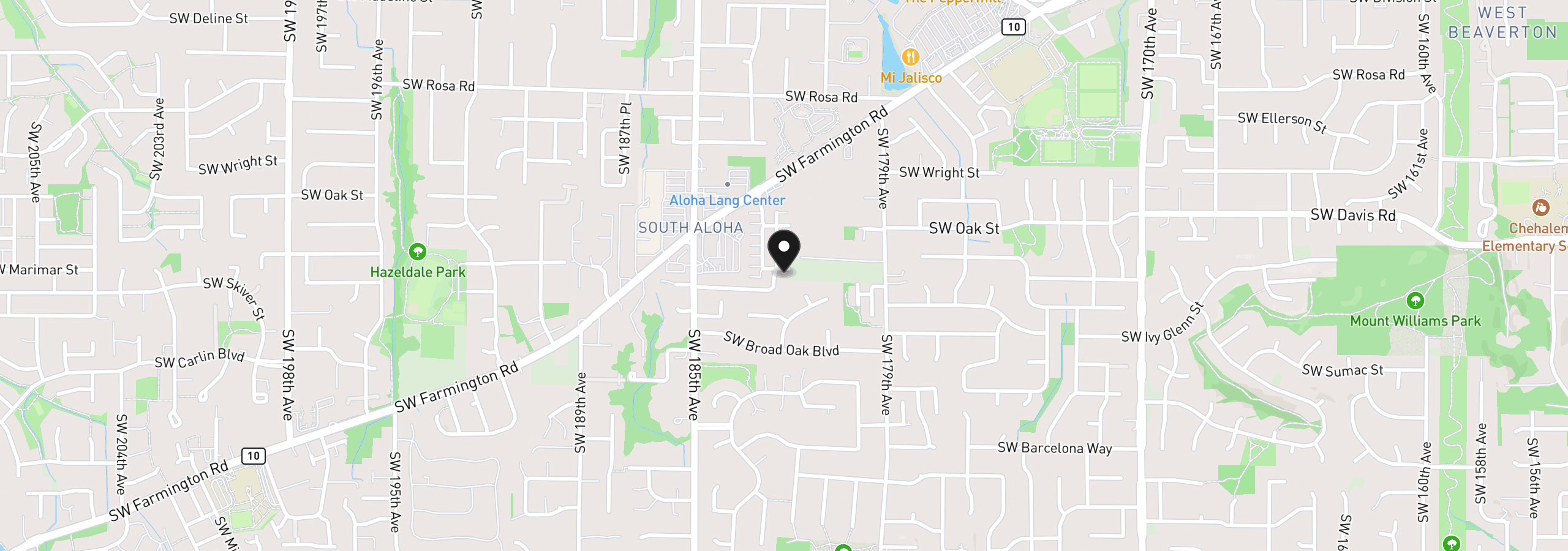 Map showing the location of 18162 SW Strathmoor St, Beaverton, OR 97007
