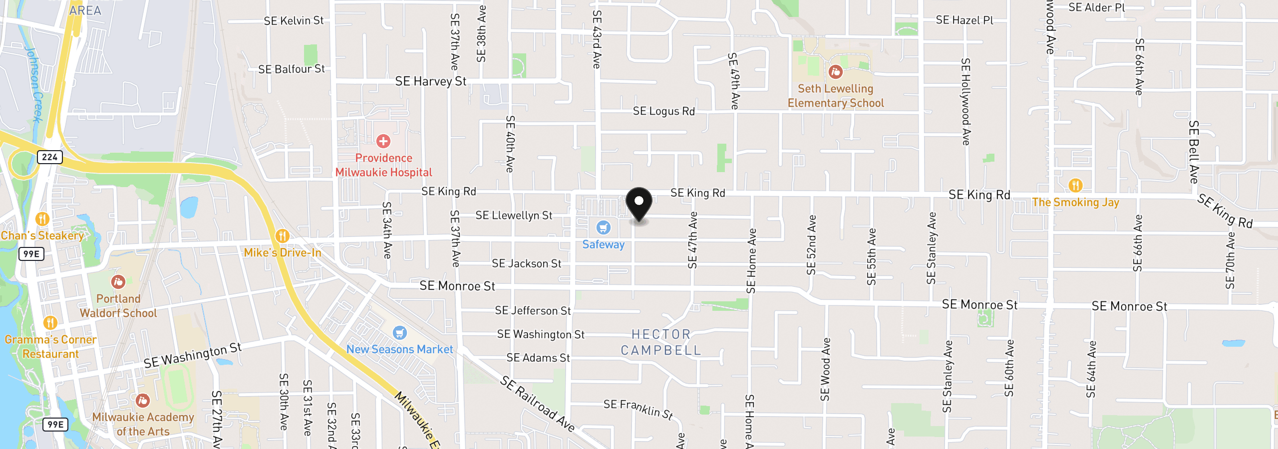 Map showing the location of 10500 SE 44th Ave, Milwaukie, OR 97222