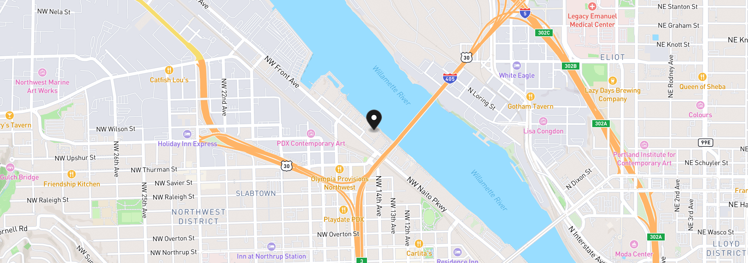 Map showing the location of 2124 NW 16th Ave, Portland, OR 97209