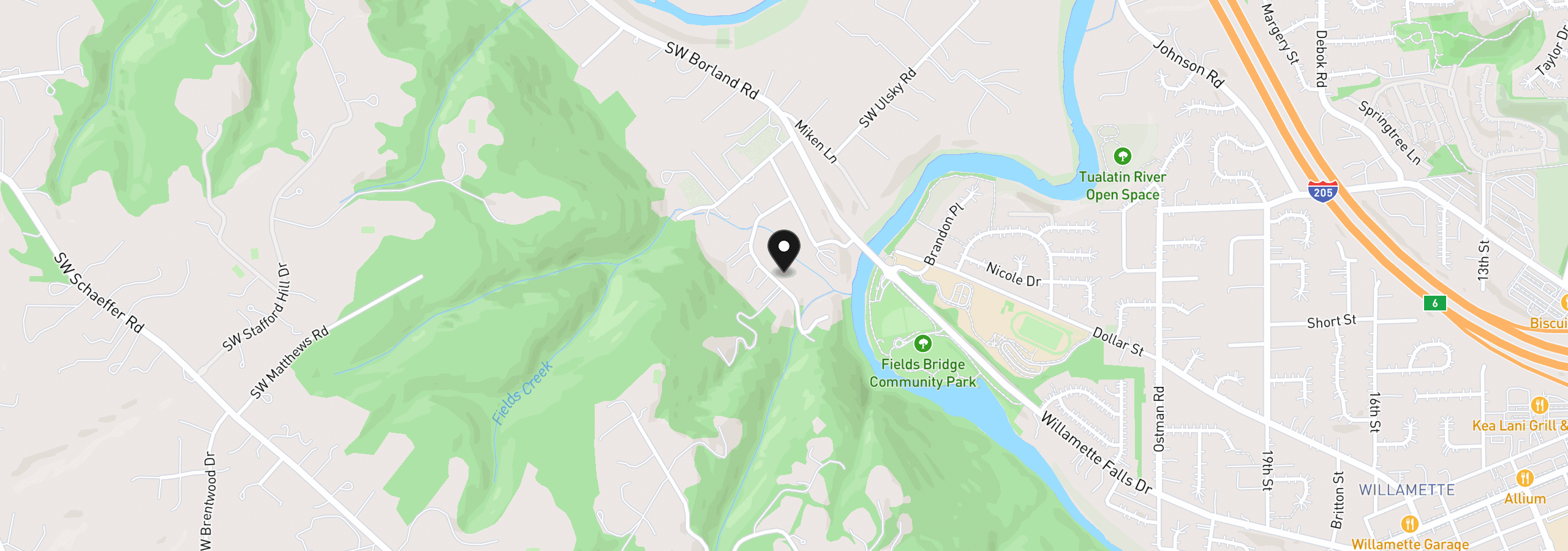 Map showing the location of 23590 SW Elderberry Ln, West Linn, OR 97068