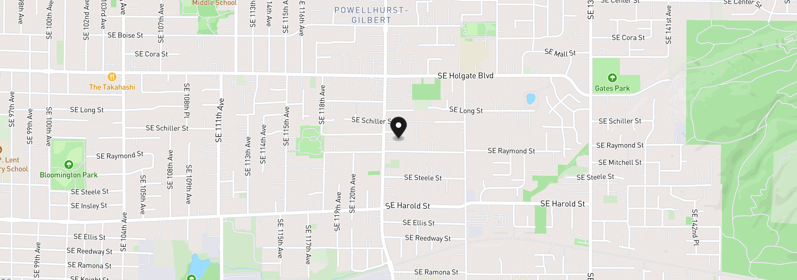 Map showing the location of 4930 SE 122nd Ave, Portland, OR 97236