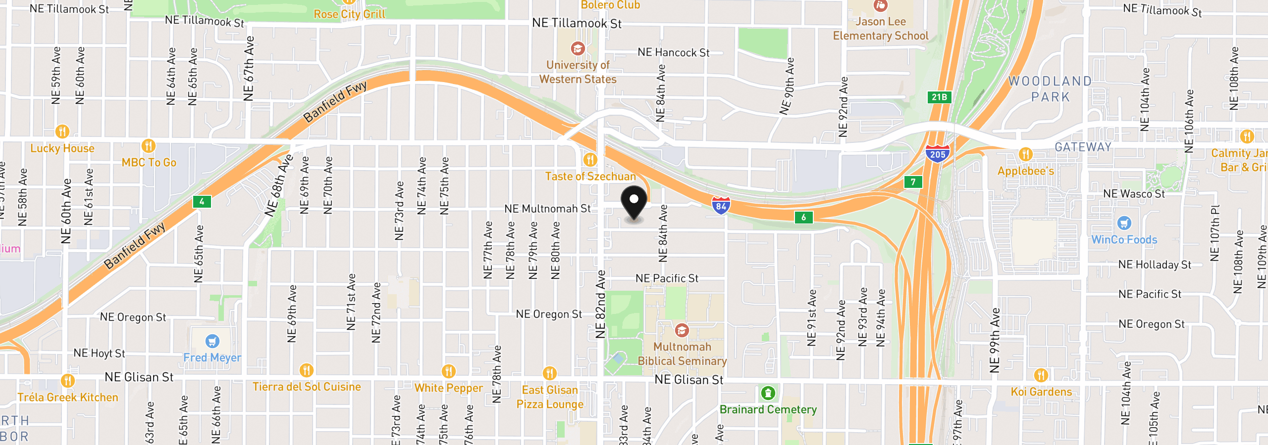 Map showing the location of 8301 NE Hassalo St, Portland, OR 97220
