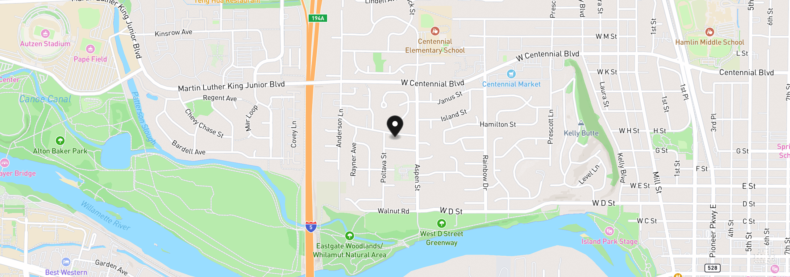 Map showing the location of 1445 Kellogg Rd, Springfield, OR 97477