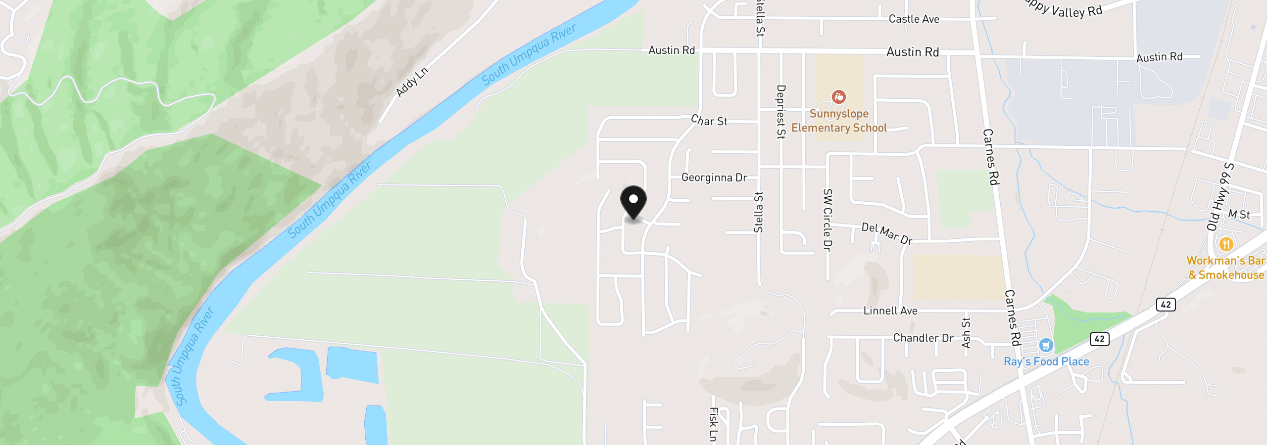 Map showing the location of 133 Silverado St, Roseburg, OR 97471