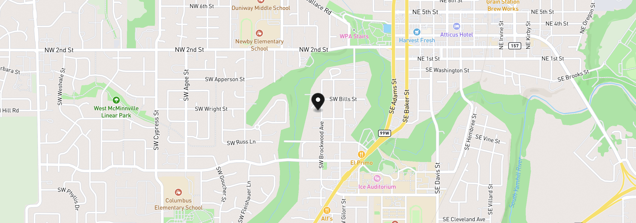 Map showing the location of 515 SW Brockwood Ave, McMinnville, OR 97128