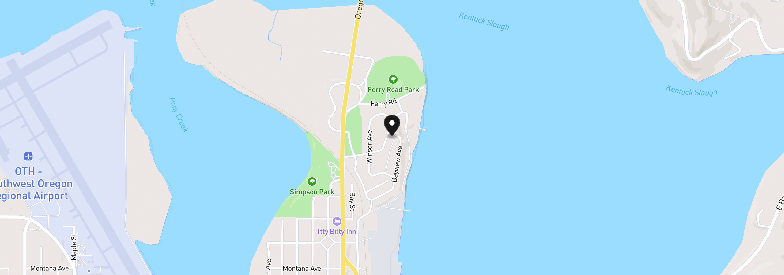 Map showing the location of 1391 Bayview St, North Bend, OR 97459