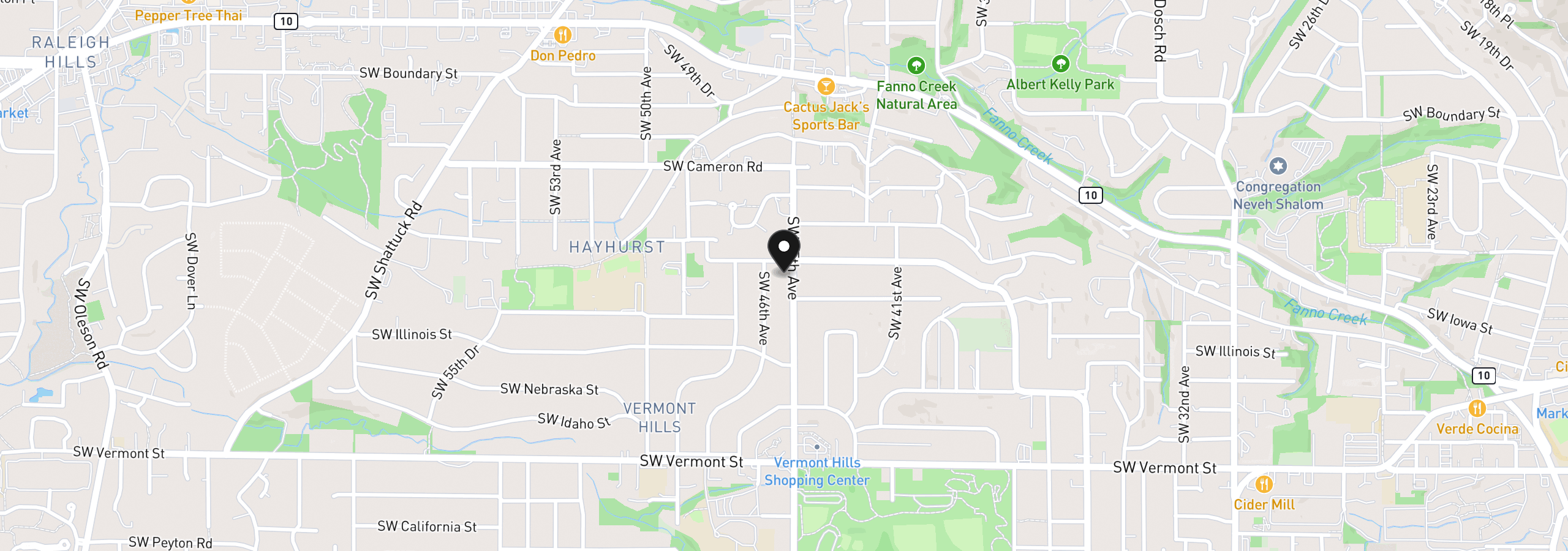 Map showing the location of 5921 SW 45th Ave, Portland, OR 97221