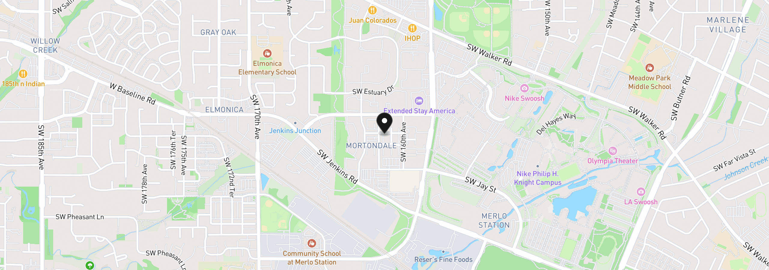 Map showing the location of 16140 SW Mason Ln, Beaverton, OR 97006