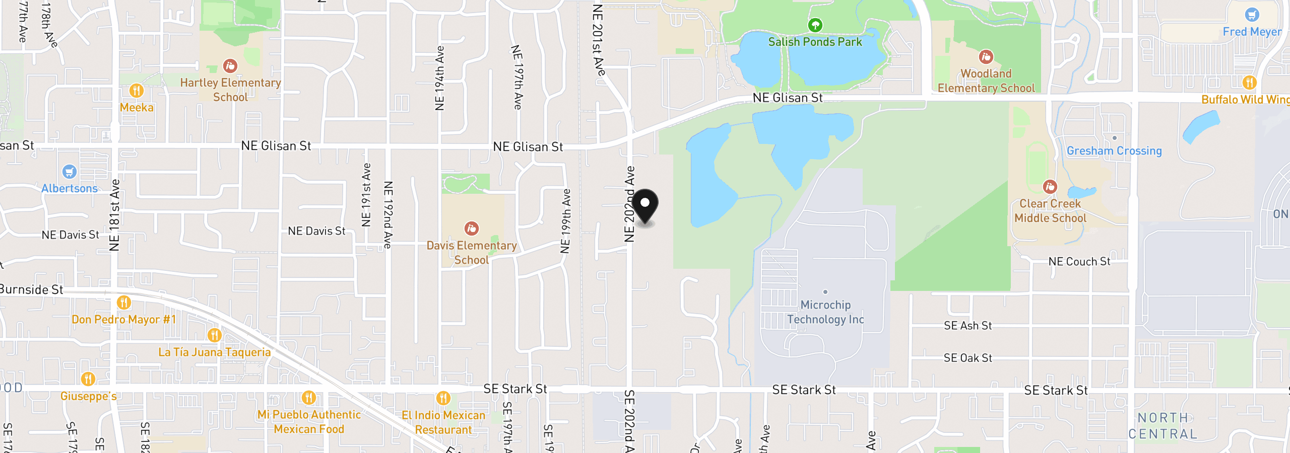 Map showing the location of 150 NE 202nd Ave, Gresham, OR 97230