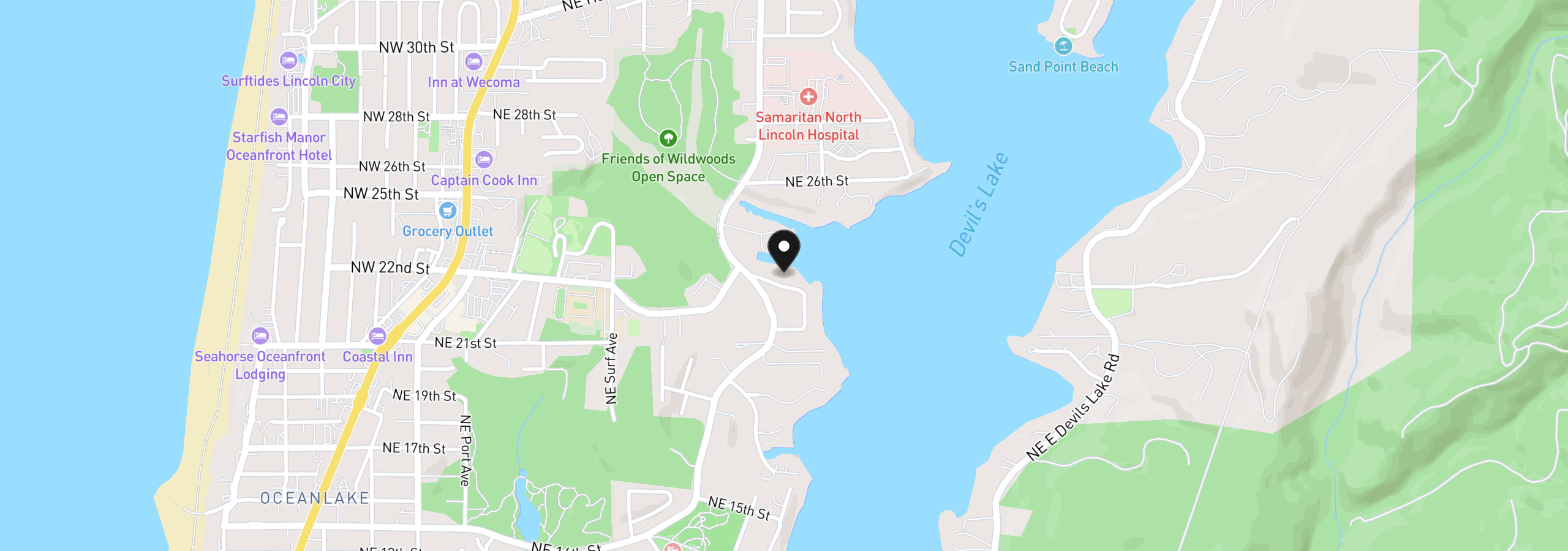 Map showing the location of NE Lake Dr Tl 203, Lincoln City, OR 97367