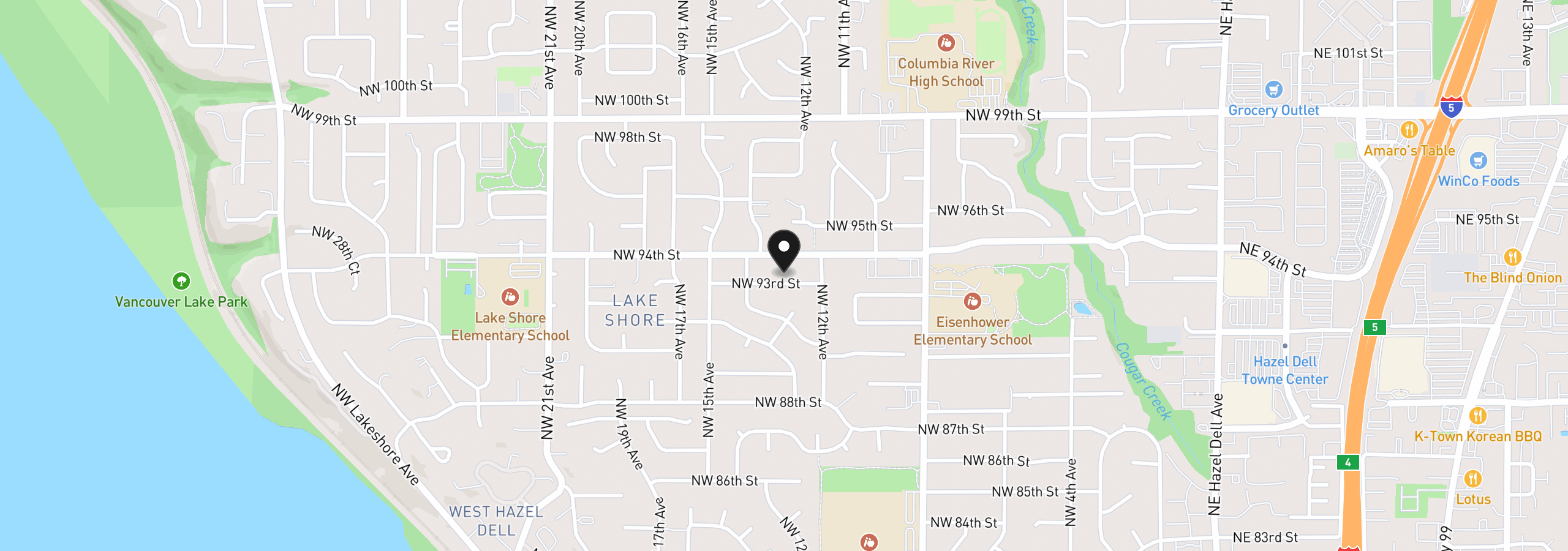 Map showing the location of 1218 NW 93rd St, Vancouver, Wa 98665