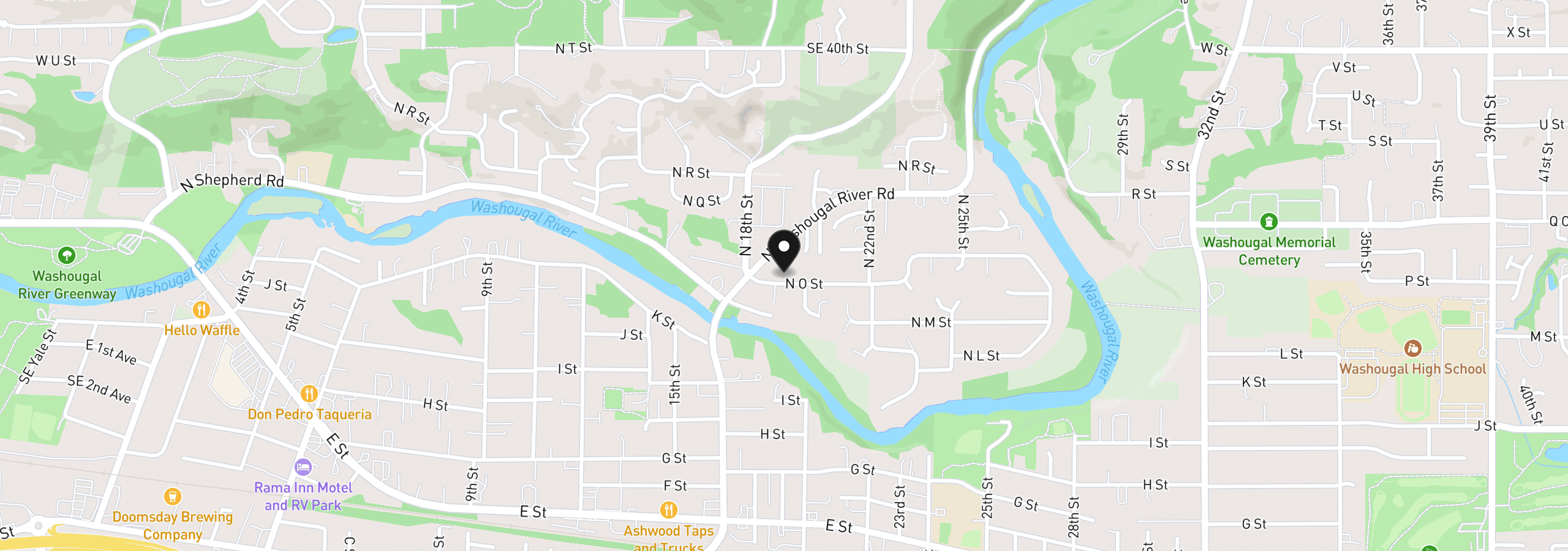 Map showing the location of 1901 N O St, Washougal, Wa 98671