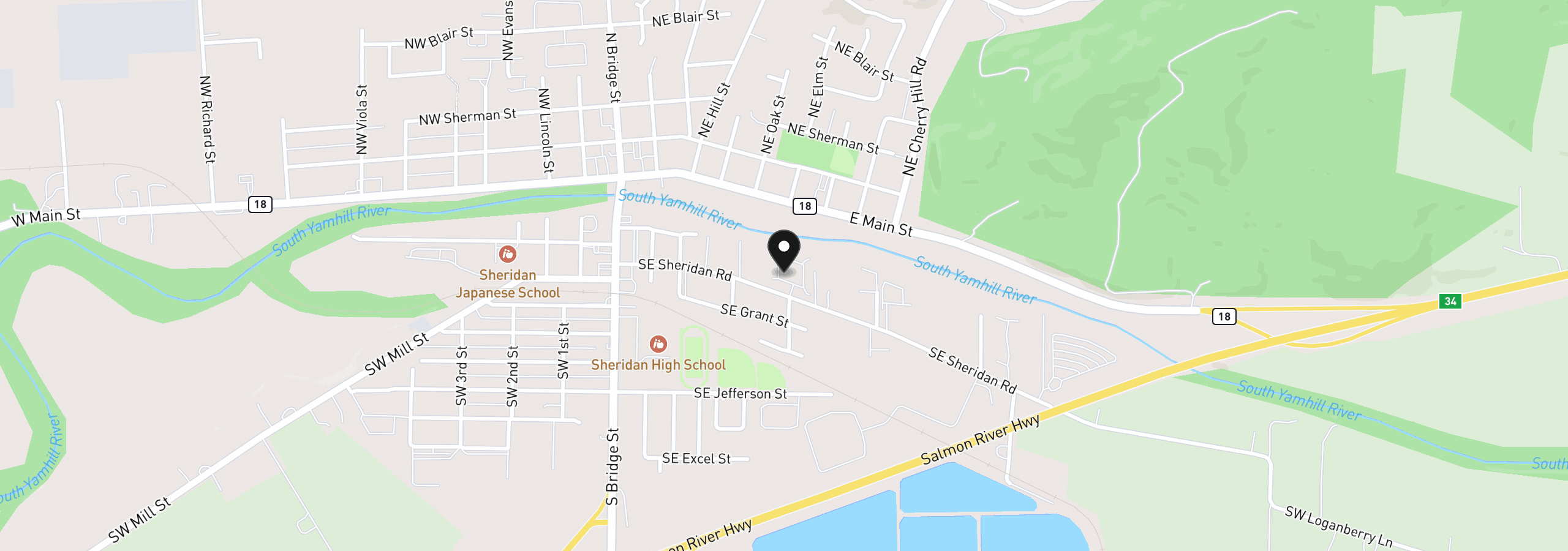 Map showing the location of 503 SE Sheridan Rd #8, Sheridan, OR 97378