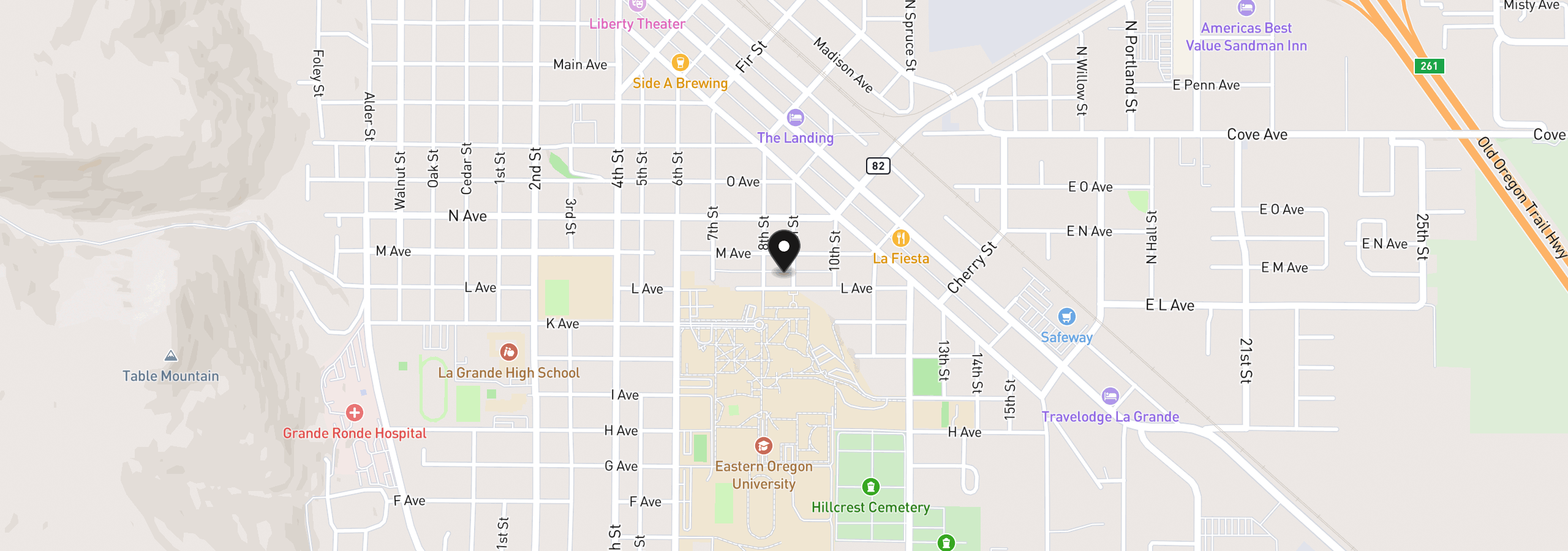 Map showing the location of 1204 9th St, La Grande, OR 97850