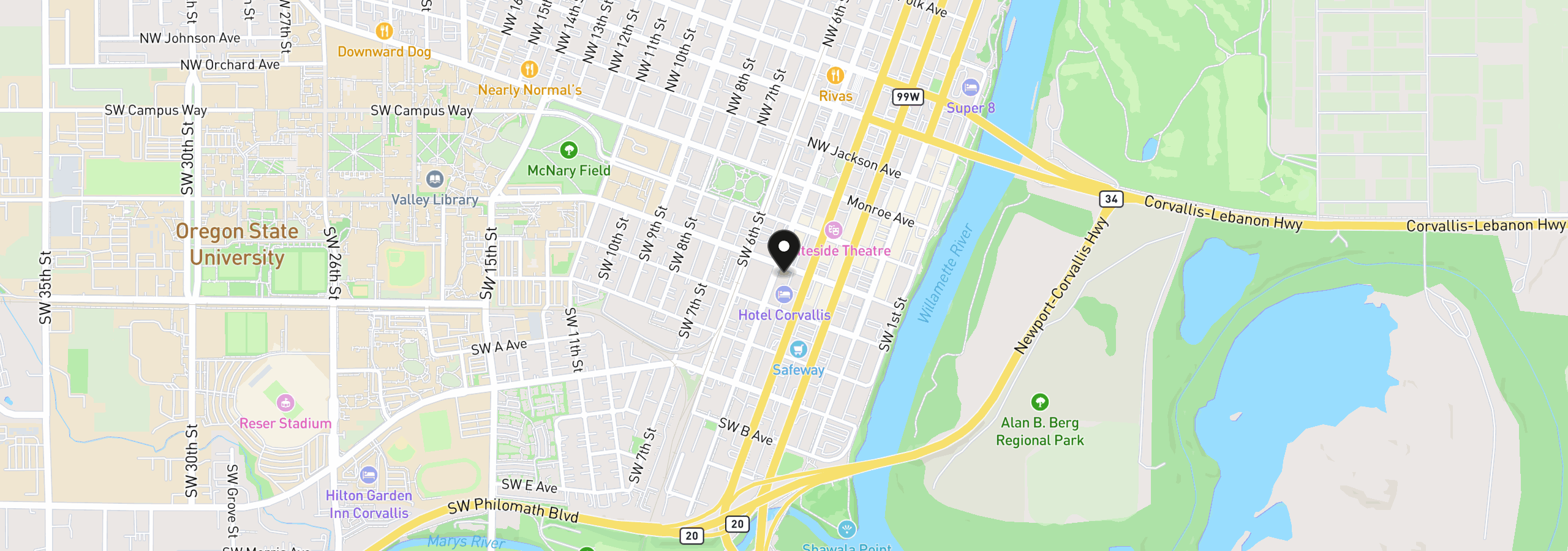 Map showing the location of 460 SW Jefferson Ave, Corvallis, OR 97333