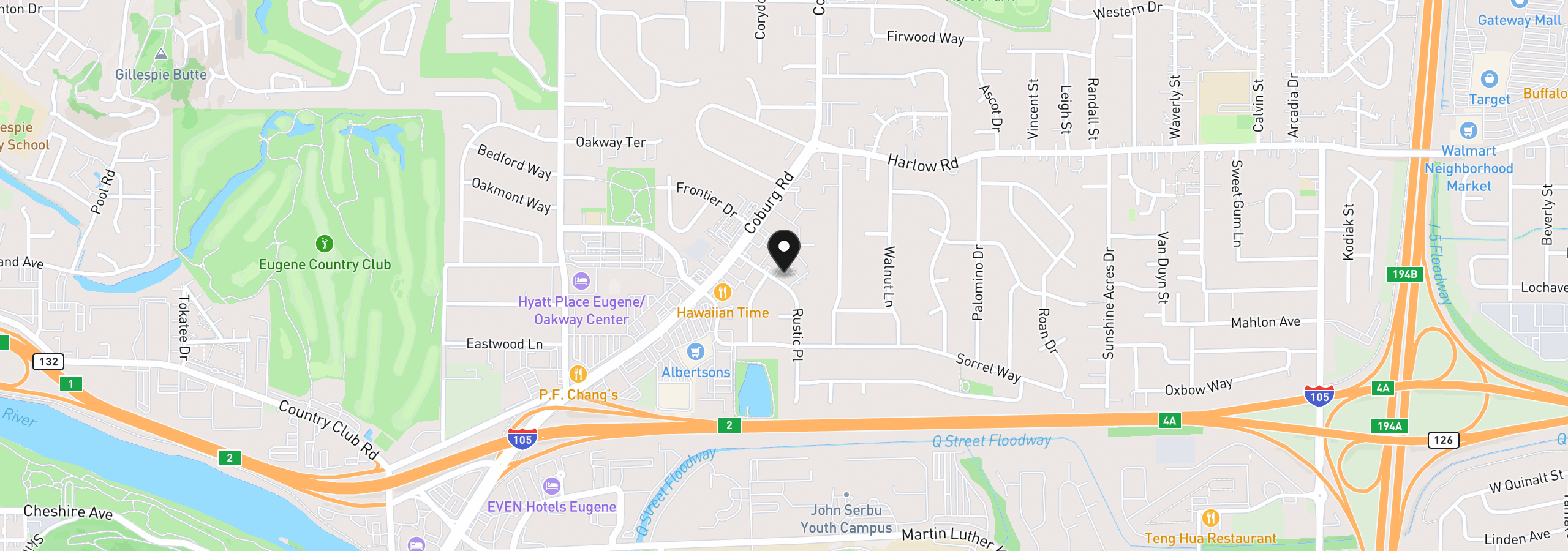Map showing the location of 367 Rustic Pl 44, Eugene, OR 97401