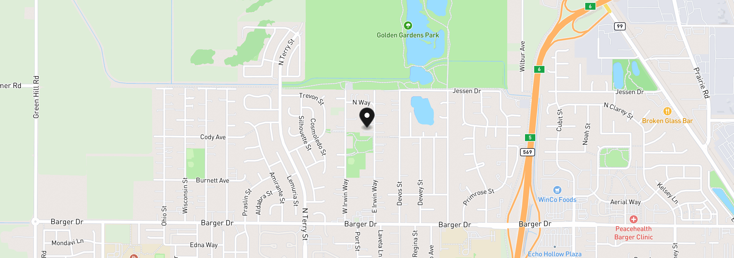 Map showing the location of 2382 E Irwin Way, Eugene, OR 97402