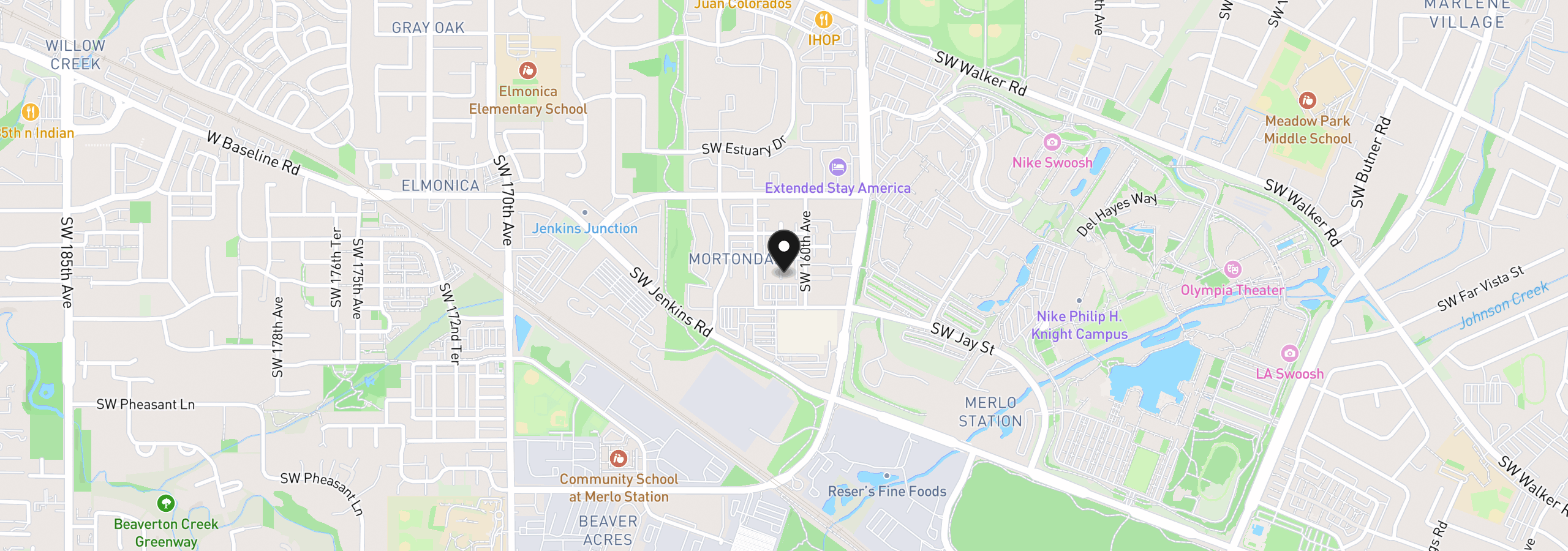 Map showing the location of 16056 SW Gage Ln, Beaverton, OR 97006