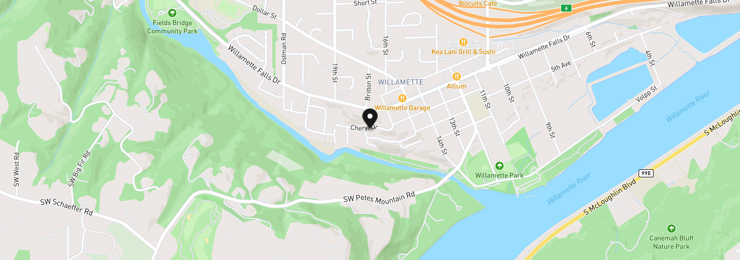 Map showing the location of 25619 Cheryl Dr, West Linn, OR 97068