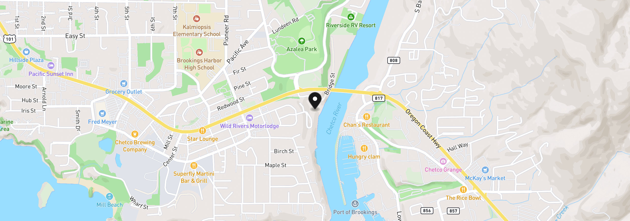 Map showing the location of 6420 Bridge St, Brookings, OR 97415