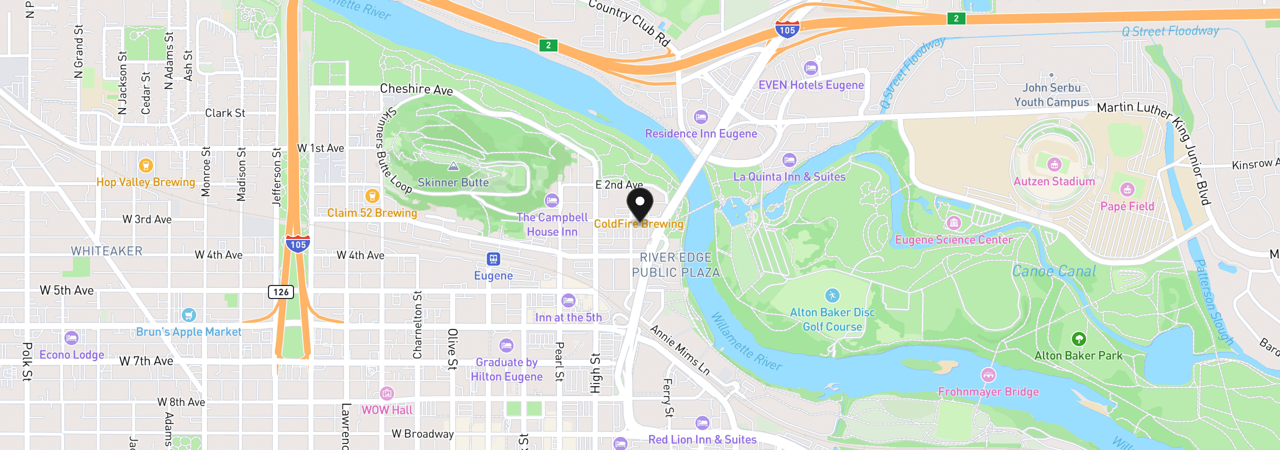 Map showing the location of 321 Mill St 1, Eugene, OR 97401