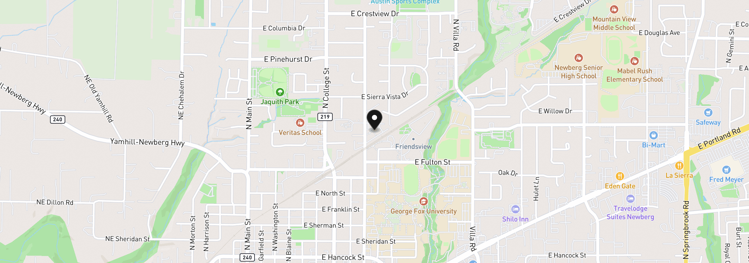 Map showing the location of 1100 N Meridian St 43, Newberg, OR 97132