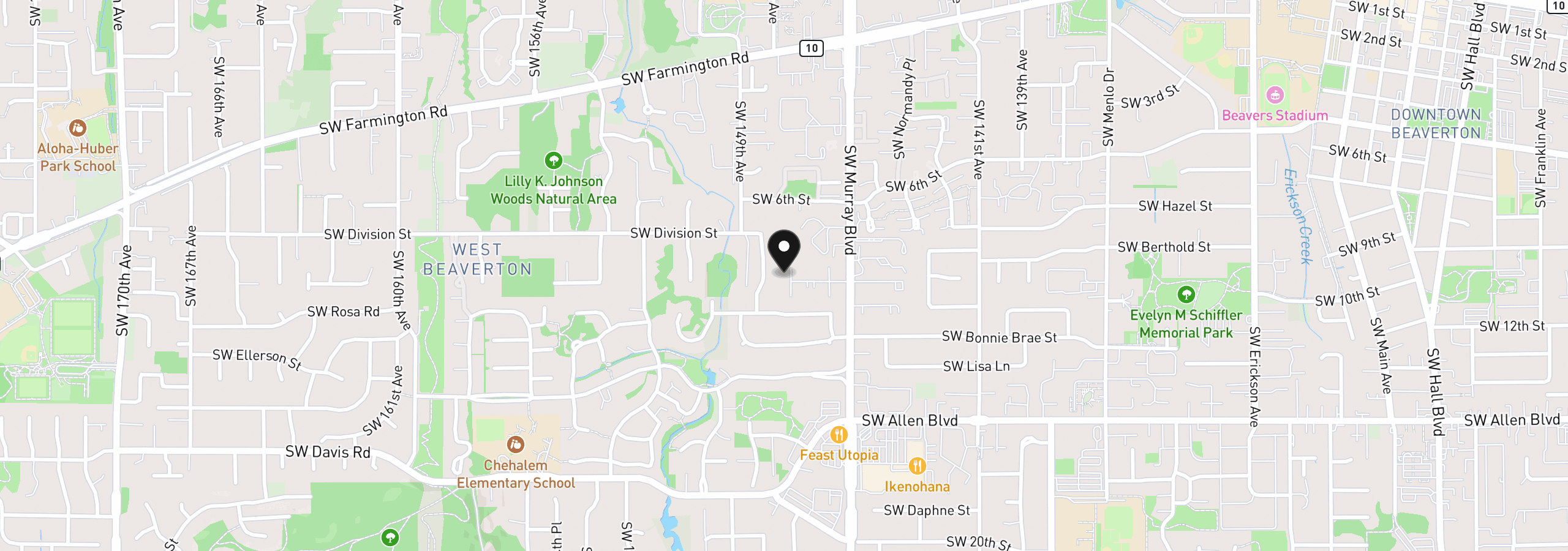 Map showing the location of 14723 SW Grayling Ln, Beaverton, OR 97007