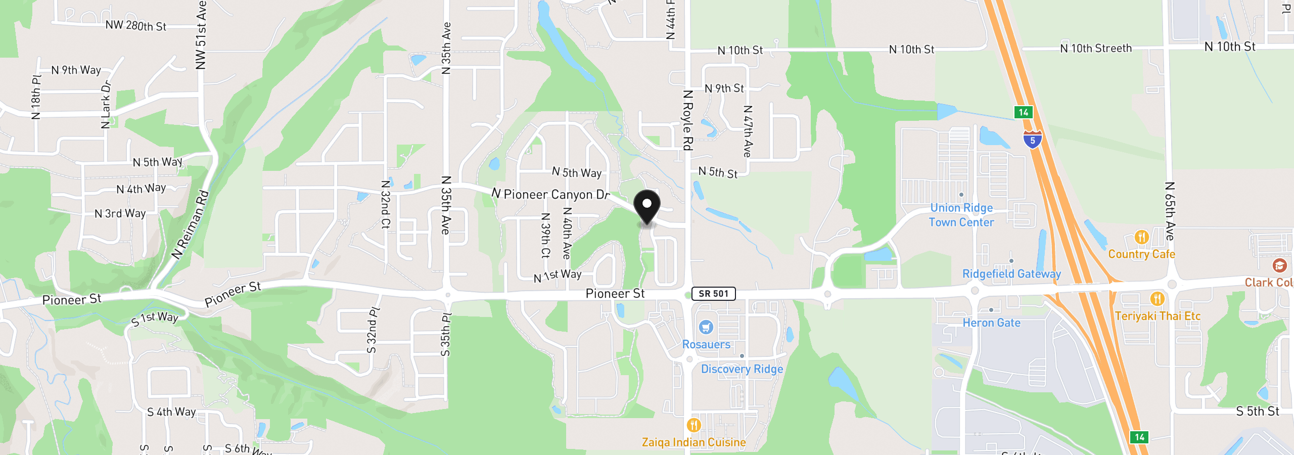 Map showing the location of 249 N 43rd Pl, Ridgefield, Wa 98642